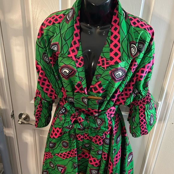 African Print Vibrant Green and Pink Dress! - Picture 4 of 12